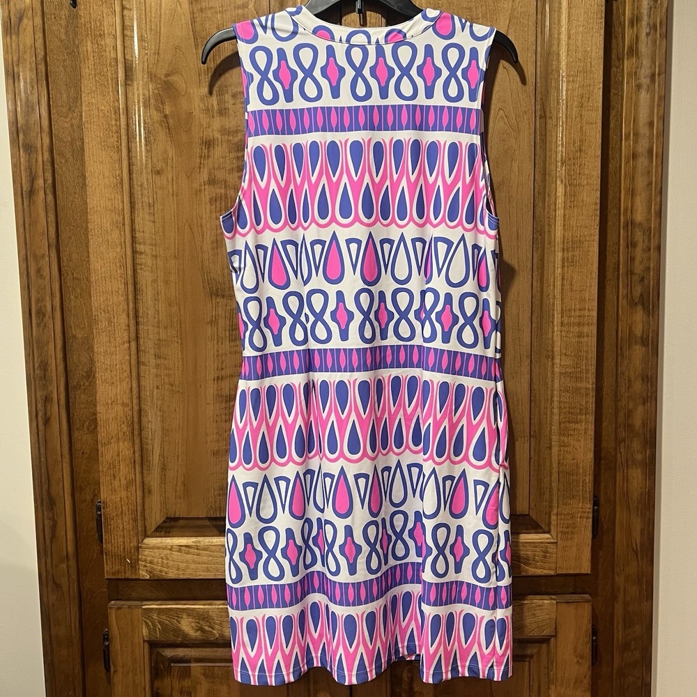Britt By Britt Ryan Dress Sleeveless V Neck Stretch Sheath Blue Pink Large View 6